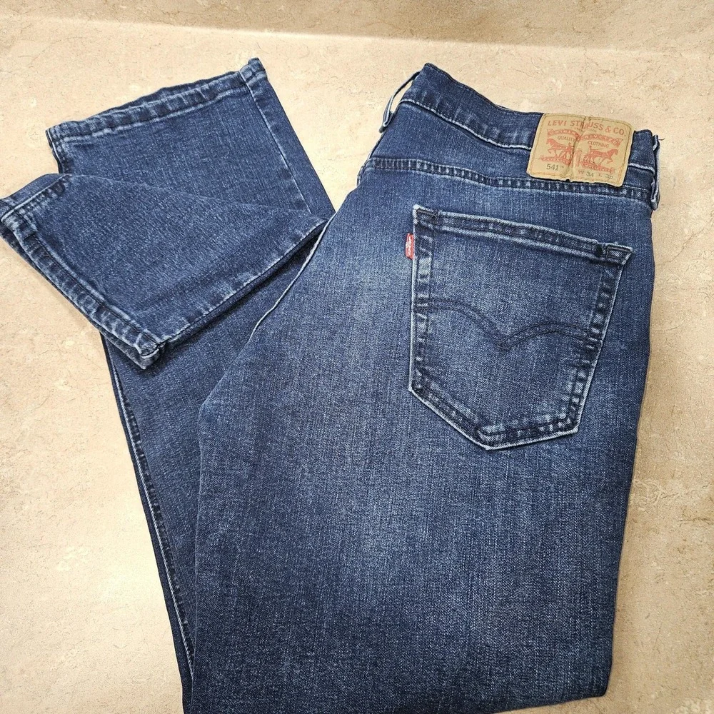 Levis 541‎ Jeans Mens 34x30 Blue Athletic Taper Stretch Denim Water Less Zip Fly
